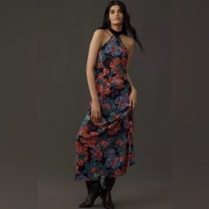 NWT FARM Rio Floral Velvet Neckline Halter Dress Size Small